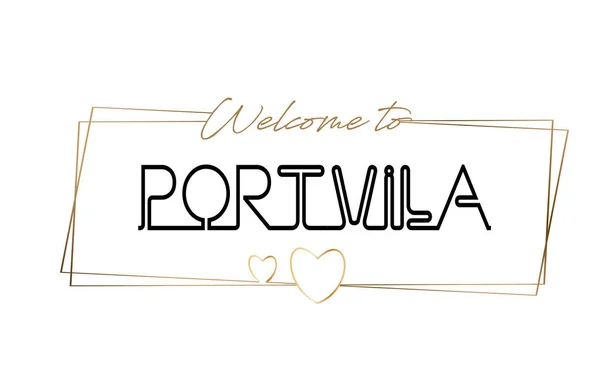 PortVila Bienvenido a texto Tipografía de letras de neón. Palabra para lo — Vector de stock