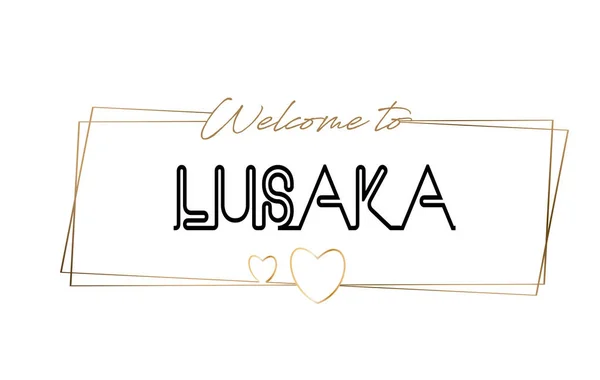 Lusaka Bienvenido al texto Tipografía de letras de neón. Palabra para logo — Vector de stock