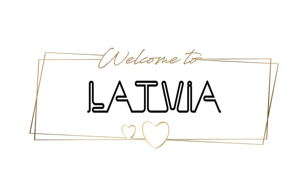 Lettland Välkommen till text Neon bokstäver typografi. Ordet för logotyp — Stock vektor