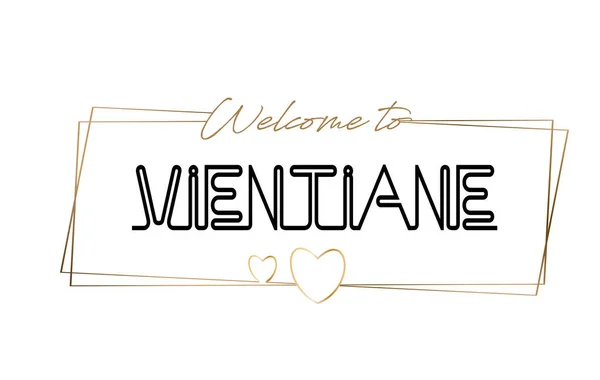 Vientiane Bienvenido al texto Tipografía de letras de neón. Palabra para l — Vector de stock
