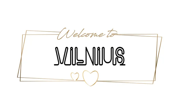 Vilnius Bienvenido al texto Tipografía de letras de neón. Palabra por palabra — Vector de stock
