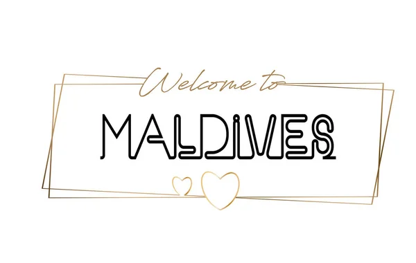 Μαλδίβες Καλώς ήλθατε στο κείμενο νέον γράμματα τυπογραφία. Λέξη για το lo — Διανυσματικό Αρχείο