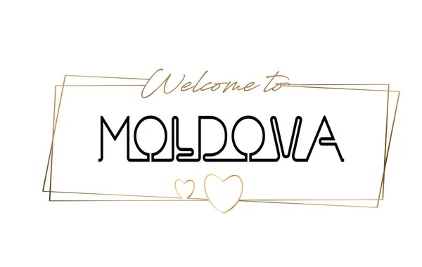 Μολδαβία Καλώς ήλθατε κείμενο νέον γράμματα τυπογραφία. Λέξη για το αρχείο καταγραφής — Διανυσματικό Αρχείο