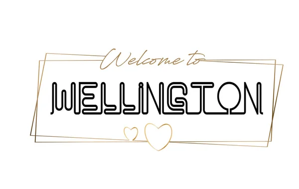 Wellington Καλώς ήλθατε στο κείμενο νέον γράμματα τυπογραφία. Λέξη για το — Διανυσματικό Αρχείο