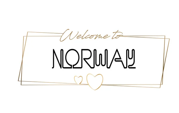 Noruega Bienvenido al texto Neon lettering typography. Palabra para logo — Vector de stock