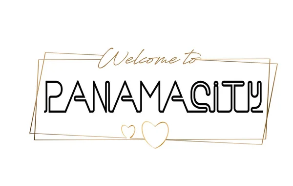 PanamaCity Bienvenido al texto Tipografía de letras de neón. Palabra para — Vector de stock