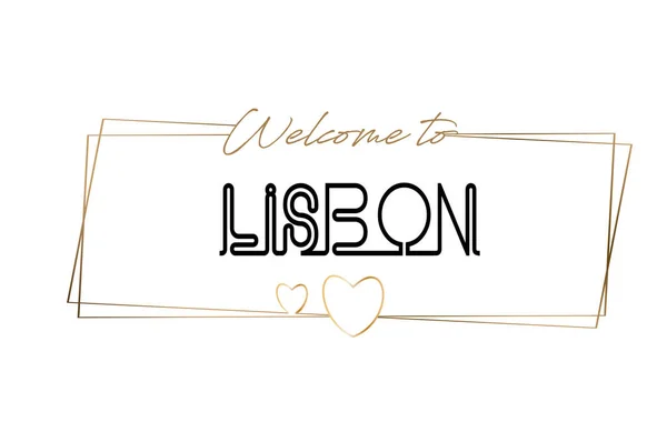 Λισαβόνα Καλώς ήλθατε στο κείμενο νέον γράμματα τυπογραφία. Λέξη για το λογότυπο — Διανυσματικό Αρχείο