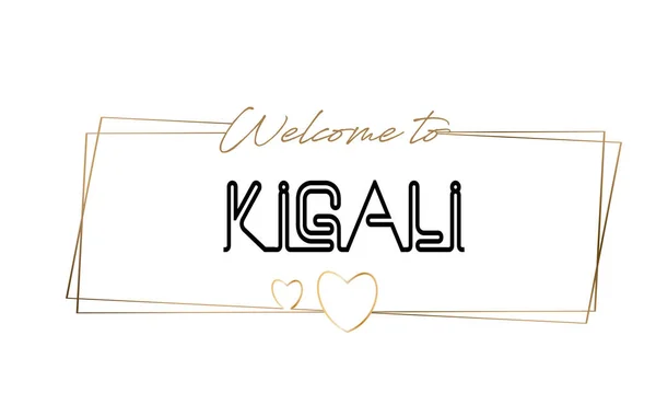 Kigali Bienvenido al texto Tipografía de letras de neón. Palabra para logo — Vector de stock