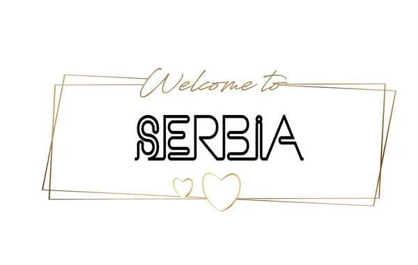 Serbia  Welcome to text Neon lettering typography. Word for logo — Stock Vector