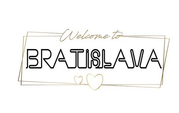 Bratislava Bienvenido al texto Tipografía de letras de neón. Palabra para — Vector de stock
