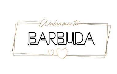 Hoşgeldiniz Barbuda metin Neon yazı tipografi için. Günlük için Word
