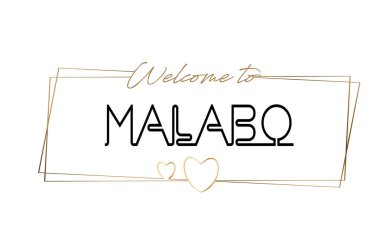 Hoşgeldiniz Malabo metin Neon yazı tipografi için. Word için logo