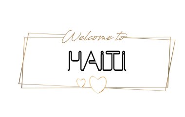 Hoşgeldiniz Haiti metin Neon yazı tipografi için. Logot için Word