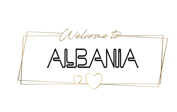 Αλβανία Καλώς ήλθατε στο κείμενο νέον γράμματα τυπογραφία. Λέξη για το αρχείο καταγραφής — Διανυσματικό Αρχείο