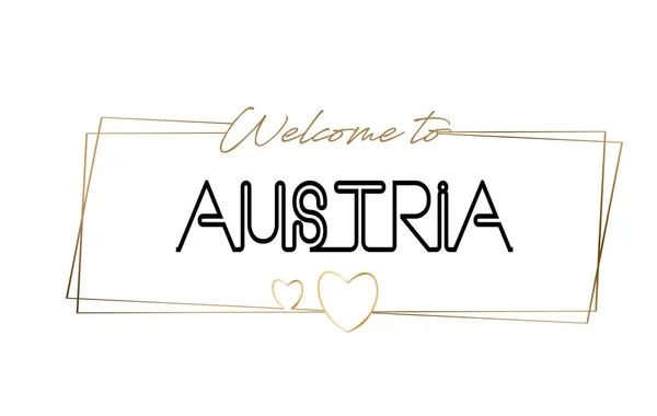 Αυστρία Καλώς ήλθατε στο κείμενο νέον γράμματα τυπογραφία. Λέξη για το αρχείο καταγραφής — Διανυσματικό Αρχείο