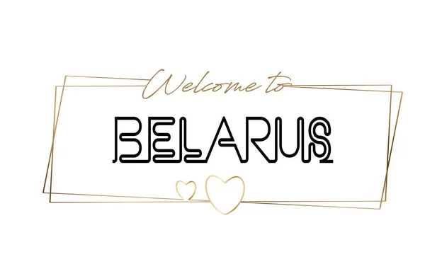 Belarus Bem-vindo ao texto Neon tipografia letras. Palavra para log —  Vetores de Stock