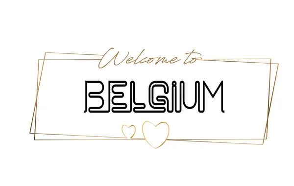 Βέλγιο Καλώς ήλθατε στο κείμενο νέον γράμματα τυπογραφία. Λέξη για το αρχείο καταγραφής — Διανυσματικό Αρχείο