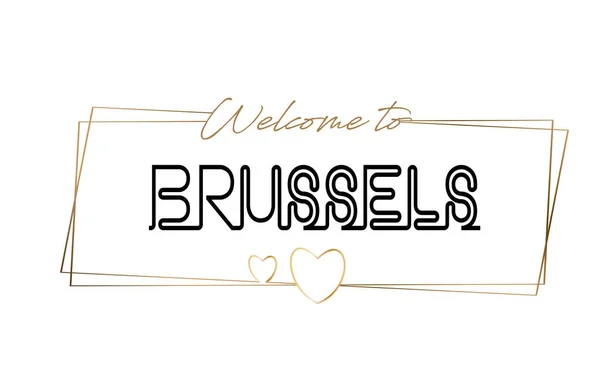 Brussels  Welcome to text Neon lettering typography. Word for lo — Stock Vector