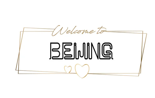 Beijing Bienvenido al texto Tipografía de letras de neón. Palabra por palabra — Vector de stock