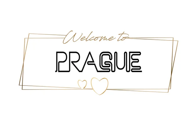 Prague Bienvenue au texte Lettrage au néon typographie. Mot pour logo — Image vectorielle