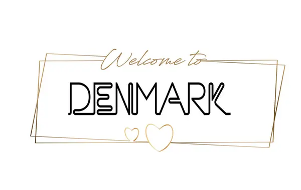 Δανία Καλώς ήλθατε στο κείμενο νέον γράμματα τυπογραφία. Λέξη για το lo — Διανυσματικό Αρχείο