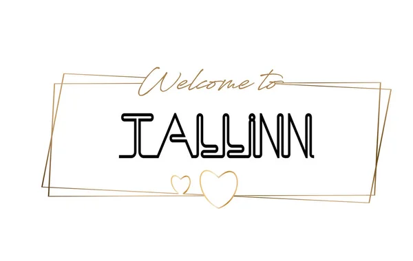 Tallin Bienvenido a texto Tipografía de letras de neón. Palabra por palabra — Vector de stock