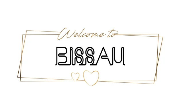 Bissau Bienvenido al texto Tipografía de letras de neón. Palabra para logo — Vector de stock