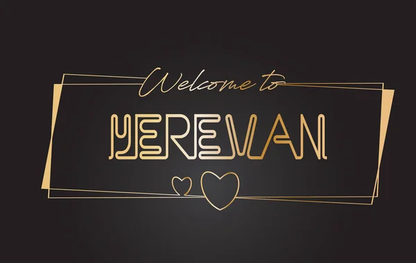 Ereván Bienvenido al texto dorado Neon Lettering Typography Vector — Vector de stock
