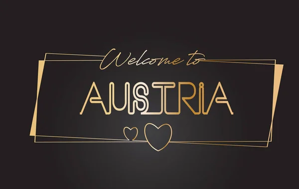 Austria Bienvenido al texto dorado Neon Lettering Typography Vector — Vector de stock