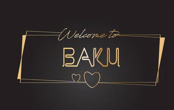Baku Bem-vindo ao texto dourado Neon Lettering Typography Vector Ill — Vetor de Stock