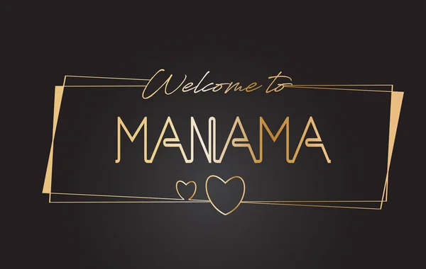 Manama Bem-vindo ao texto dourado Neon Lettering Typography Vector I —  Vetores de Stock