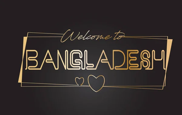 Bangladesh Bienvenido al texto dorado Neon Lettering Typography Vect — Vector de stock