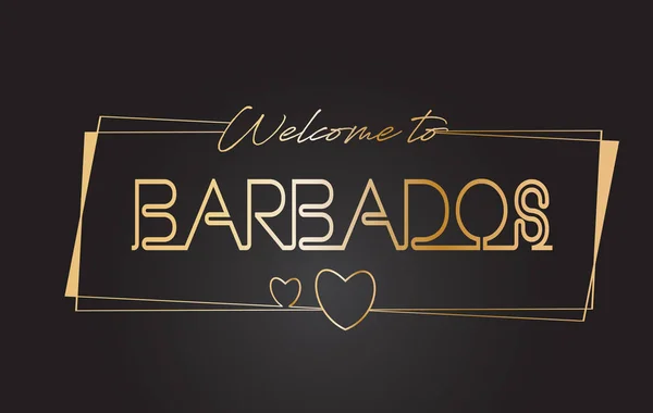 Barbados Bienvenido al texto dorado Neon Lettering Typography Vector — Vector de stock