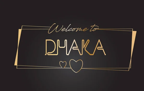 Dhaka Bienvenido al texto dorado Neon Lettering Typography Vector Il — Vector de stock