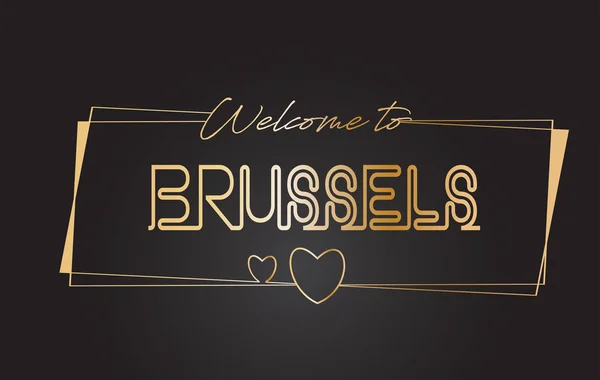 Bruxelles Bienvenue au texte d'or Néon Lettrage Typographie vectorielle — Image vectorielle