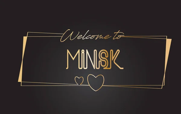 Minsk Welkom bij Golden text Neon belettering typografie vector Il — Stockvector