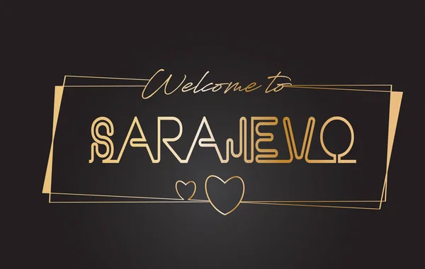 Sarajevo Bienvenido al texto dorado Neon Lettering Typography Vector — Vector de stock