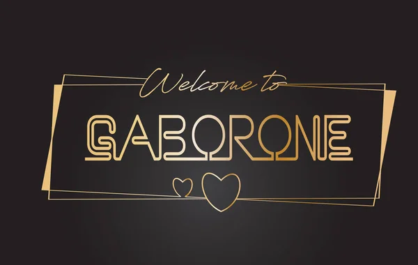 Gaborone Bienvenido al texto dorado Neon Lettering Typography Vector — Vector de stock