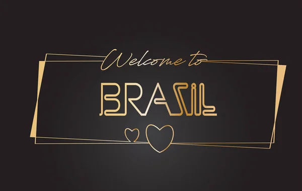 Brasilien willkommen zu goldenem Text Neon Schriftzug Typografie Vektor i — Stockvektor