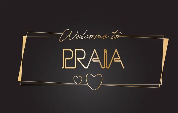 Praia Bienvenido a Golden text Neon Lettering Tipografía Vector Il — Vector de stock