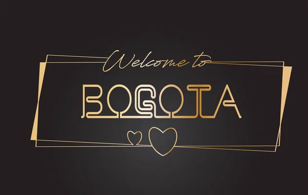 Bogotá Bienvenido a Texto Dorado Neón Letras Tipografía Vector I — Vector de stock