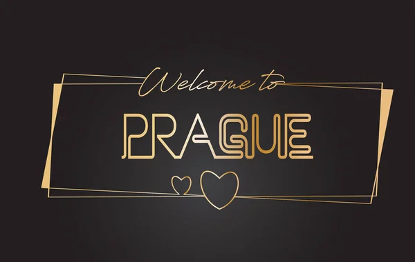 Prague Bienvenue sur le texte d'or Néon Lettrage Typographie vectorielle I — Image vectorielle