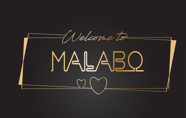 Malabo Bienvenido al texto dorado Neon Lettering Typography Vector I — Vector de stock