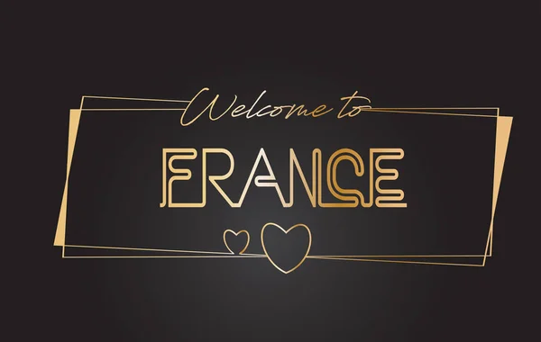 Francia Bienvenido a Golden text Neon Lettering Typography Vector I — Vector de stock