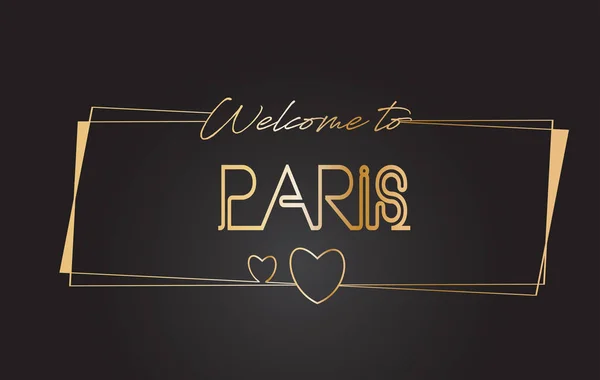 Paris Bienvenue au texte d'or Néon Lettrage Typographie Vector Il — Image vectorielle