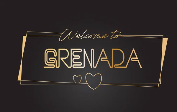 Granada Bienvenido a Golden text Neon Lettering Tipografía Vector — Vector de stock