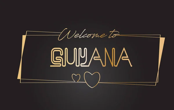 Guyana Bienvenido a Golden text Neon Lettering Typography Vector I — Vector de stock