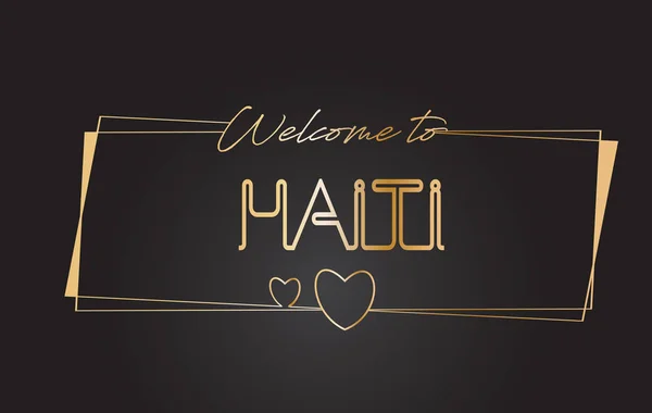 Haití Bienvenido al texto dorado Neon Lettering Typography Vector Il — Vector de stock