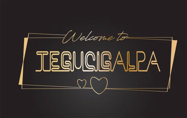 Tegucigalpa Bienvenido al texto dorado Neon Lettering Typography Vec — Archivo Imágenes Vectoriales