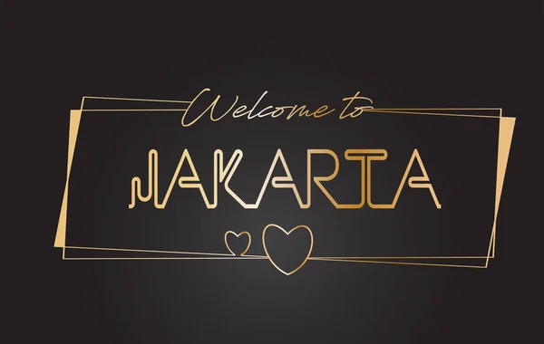 Jakarta Bem-vindo ao texto dourado Neon Lettering Typography Vector — Vetor de Stock